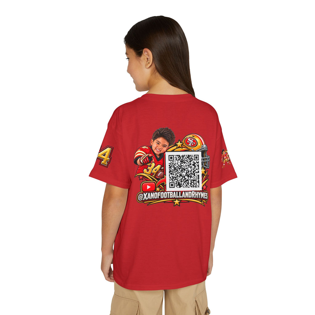 Youth Football Kid's T Shirt — "Xano #34: Heart of a Champion" Kids Tee