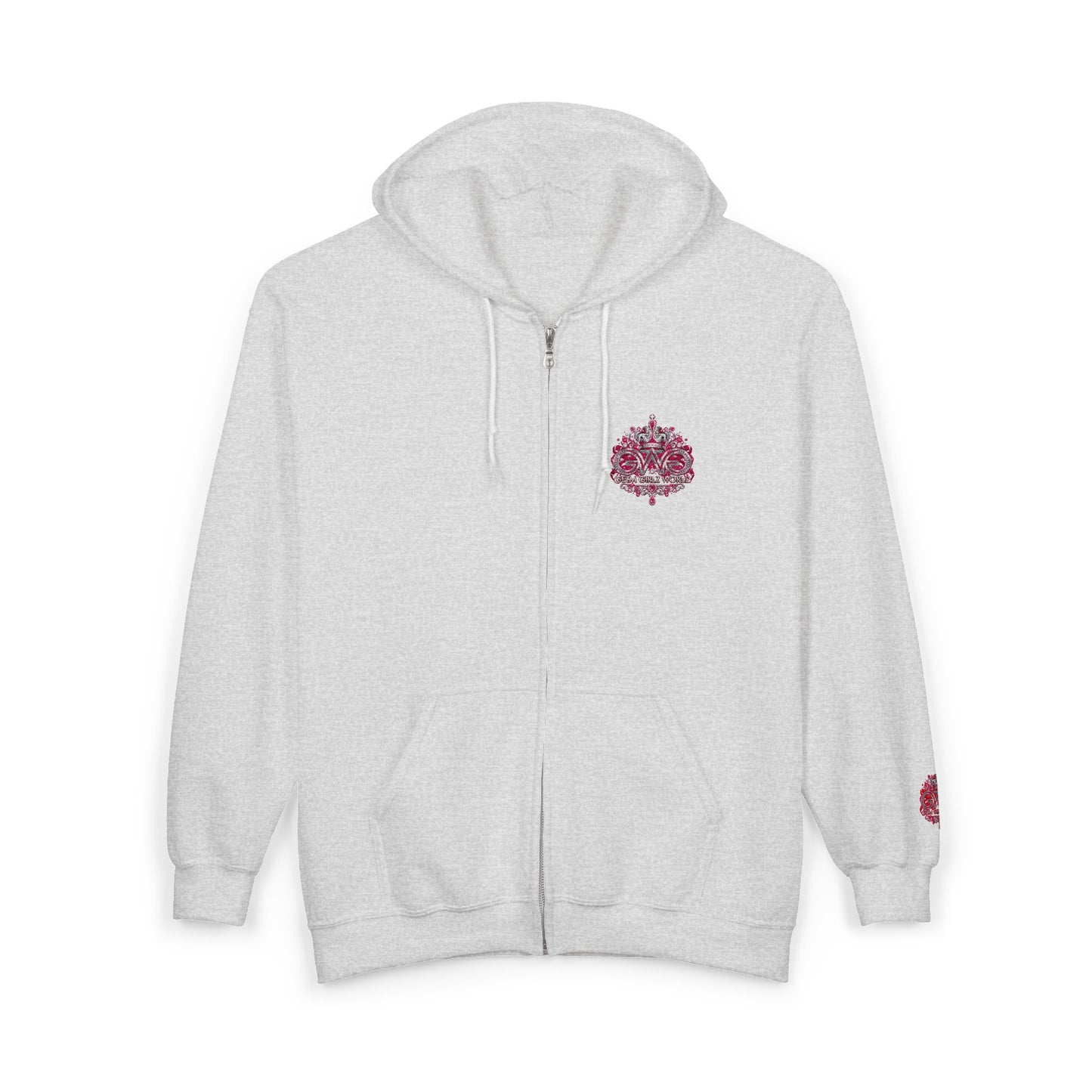 Zip Hoodie with Pink Floral Mandala Chest Design