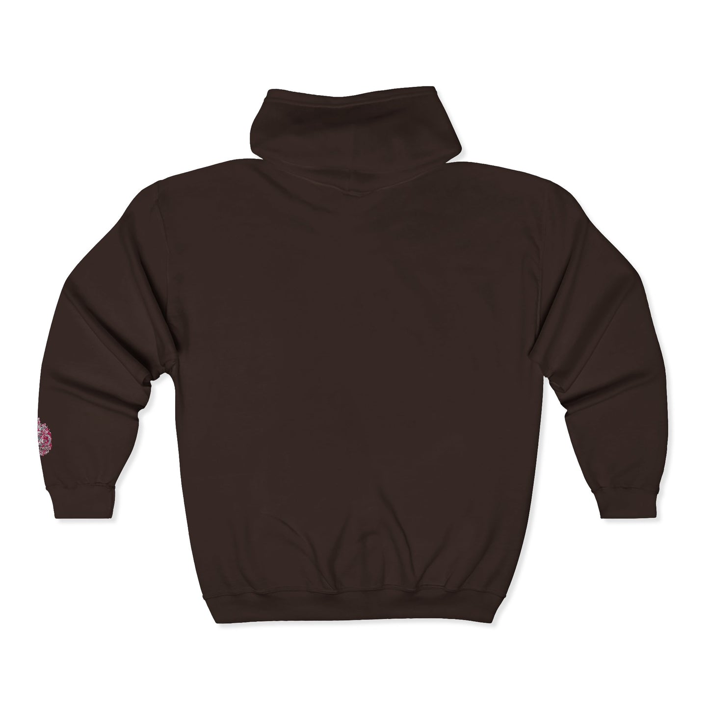 Zip Hoodie with Pink Floral Mandala Chest Design