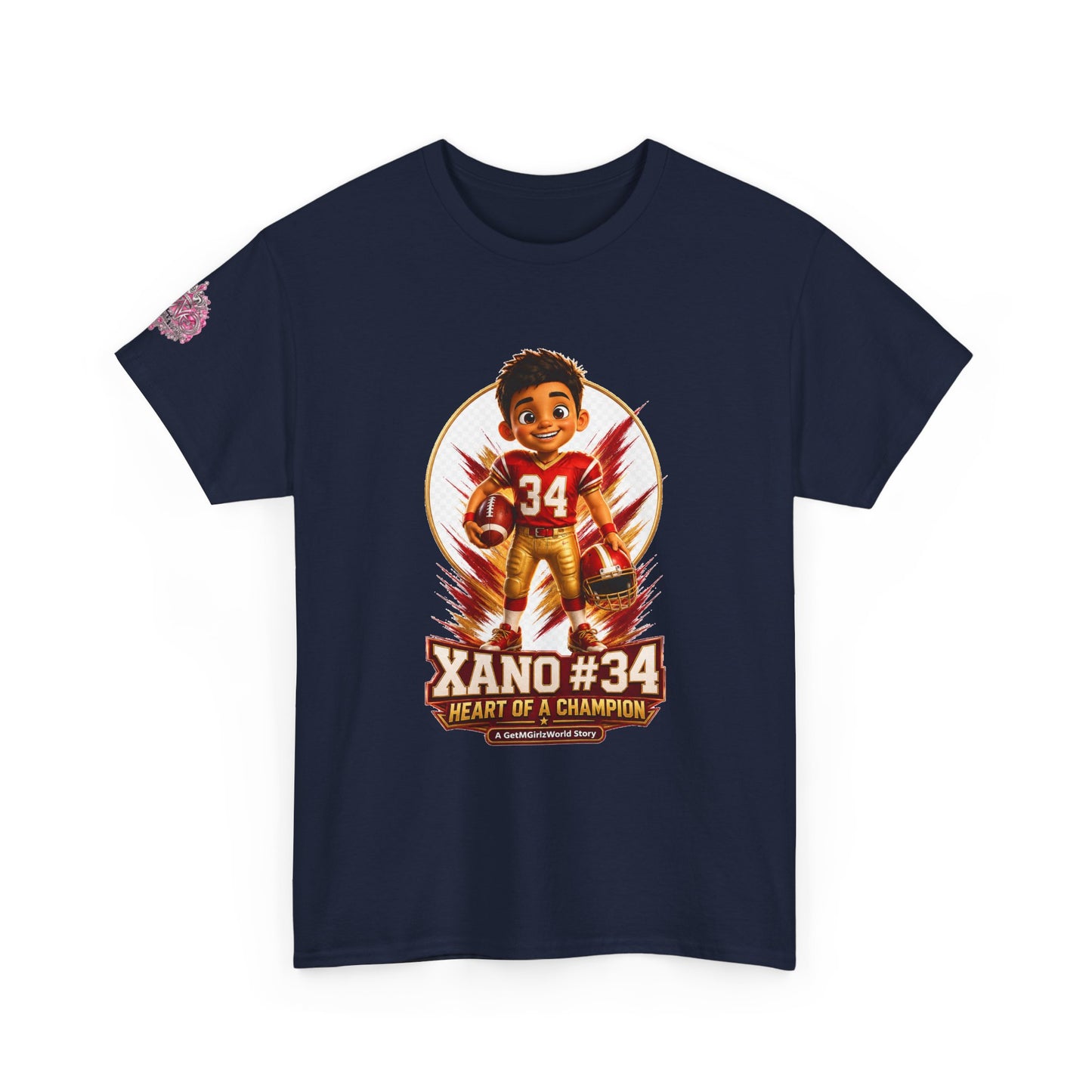 Kids Cartoon Football Tee — “Xano #34: Heart of a Champion” Cartoon Jersey