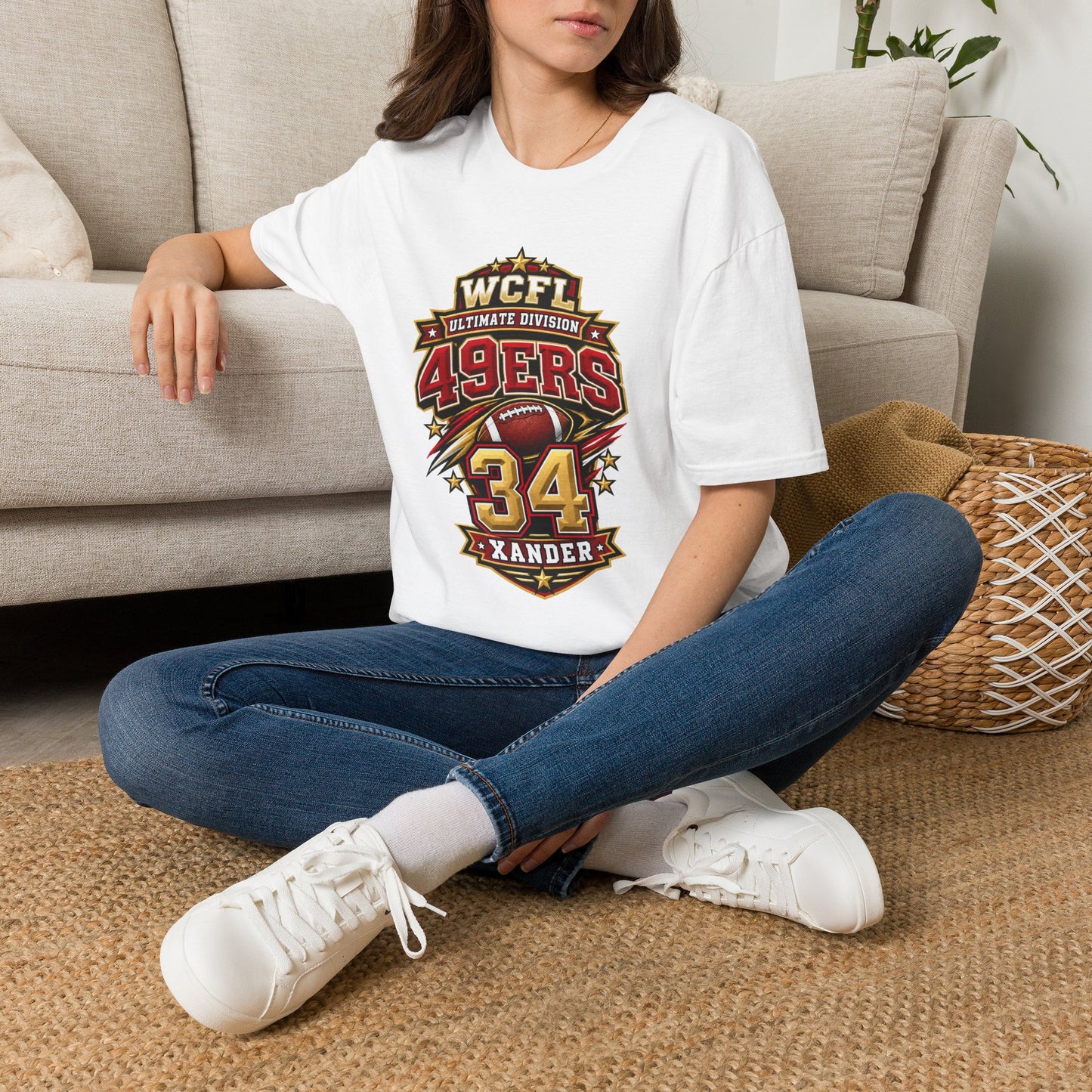 49ers WCFL Football Tee — Ultimate Division Jersey Shirt (Number 34 Xander)
