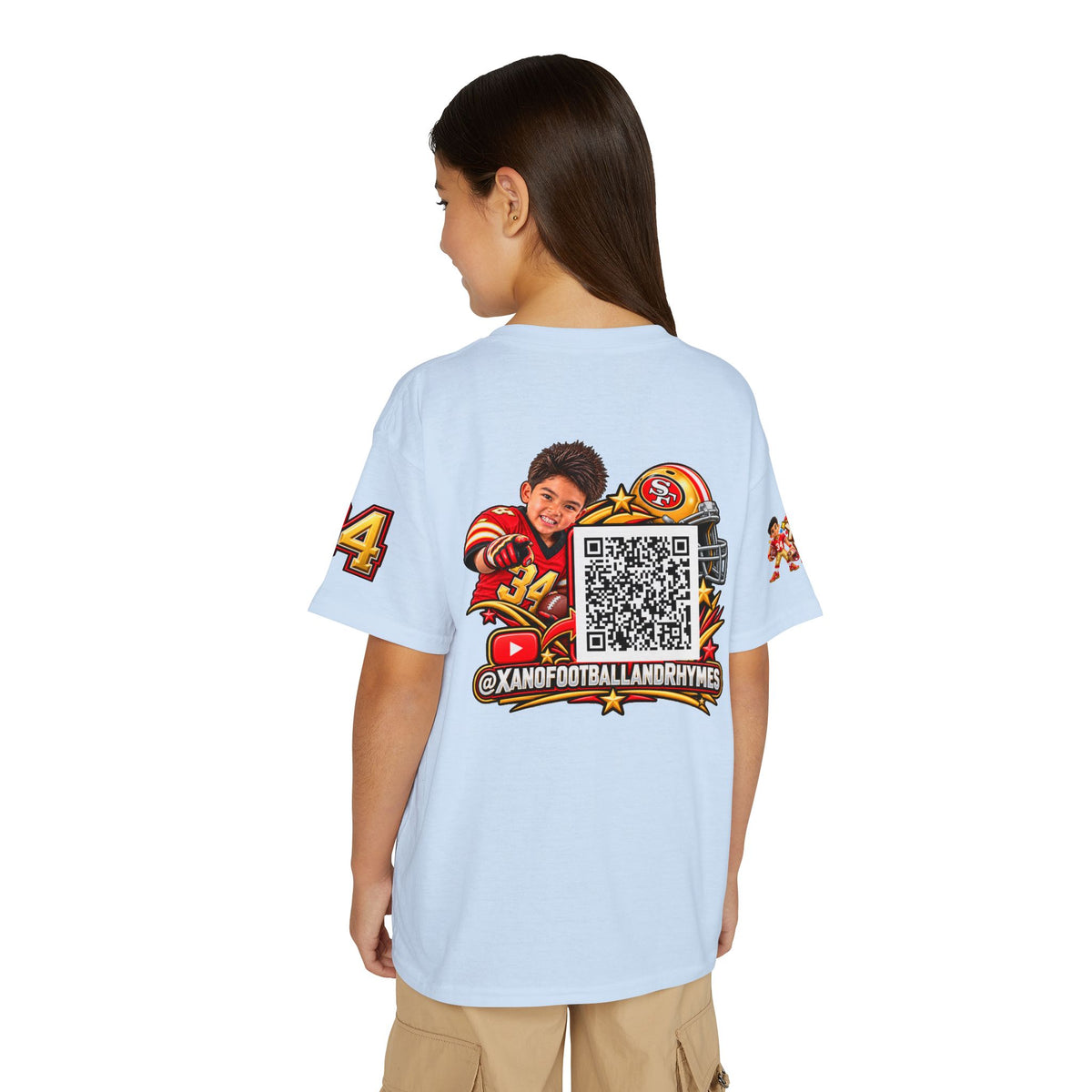Youth Football Kid's T Shirt — "Xano #34: Heart of a Champion" Kids Tee