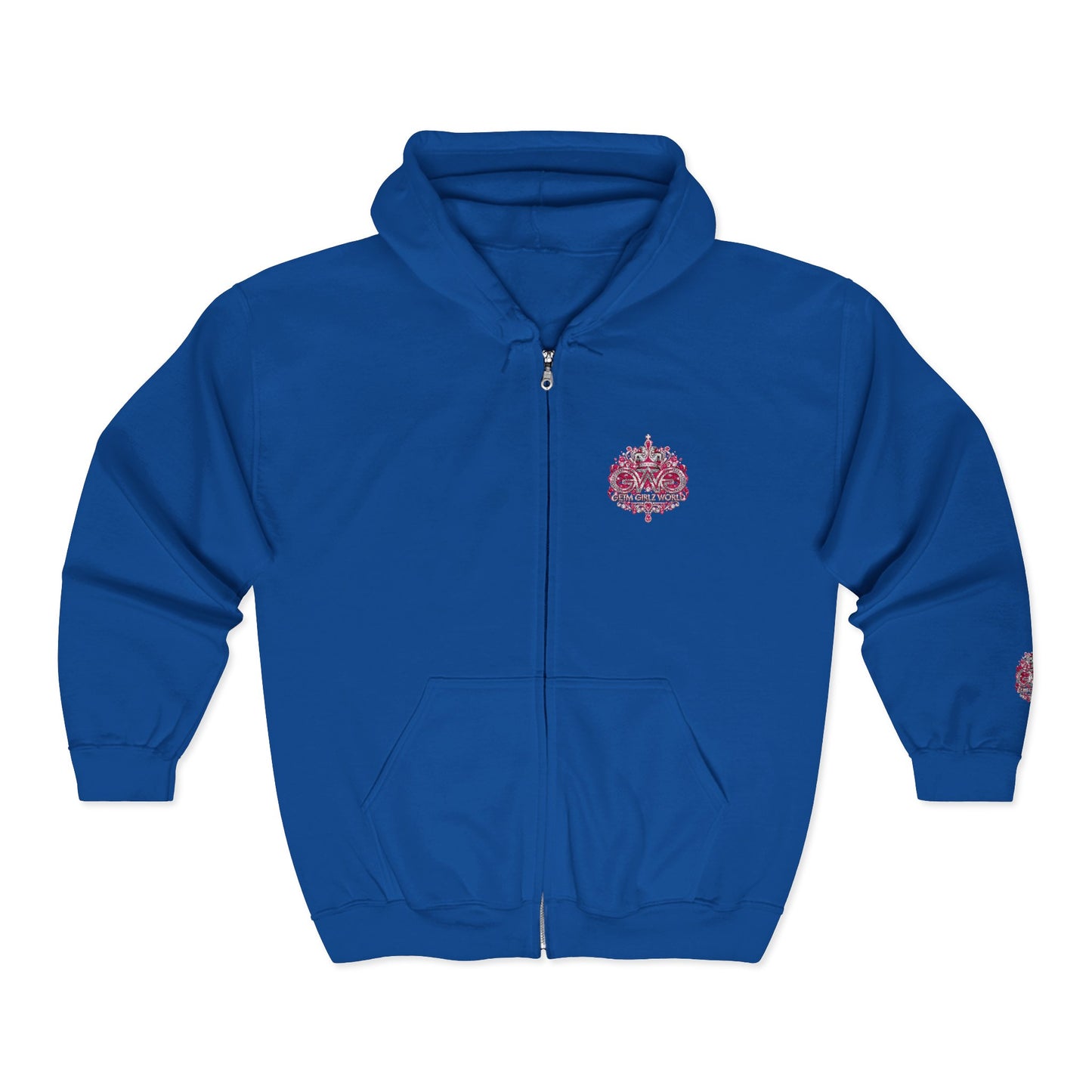 Zip Hoodie with Pink Floral Mandala Chest Design
