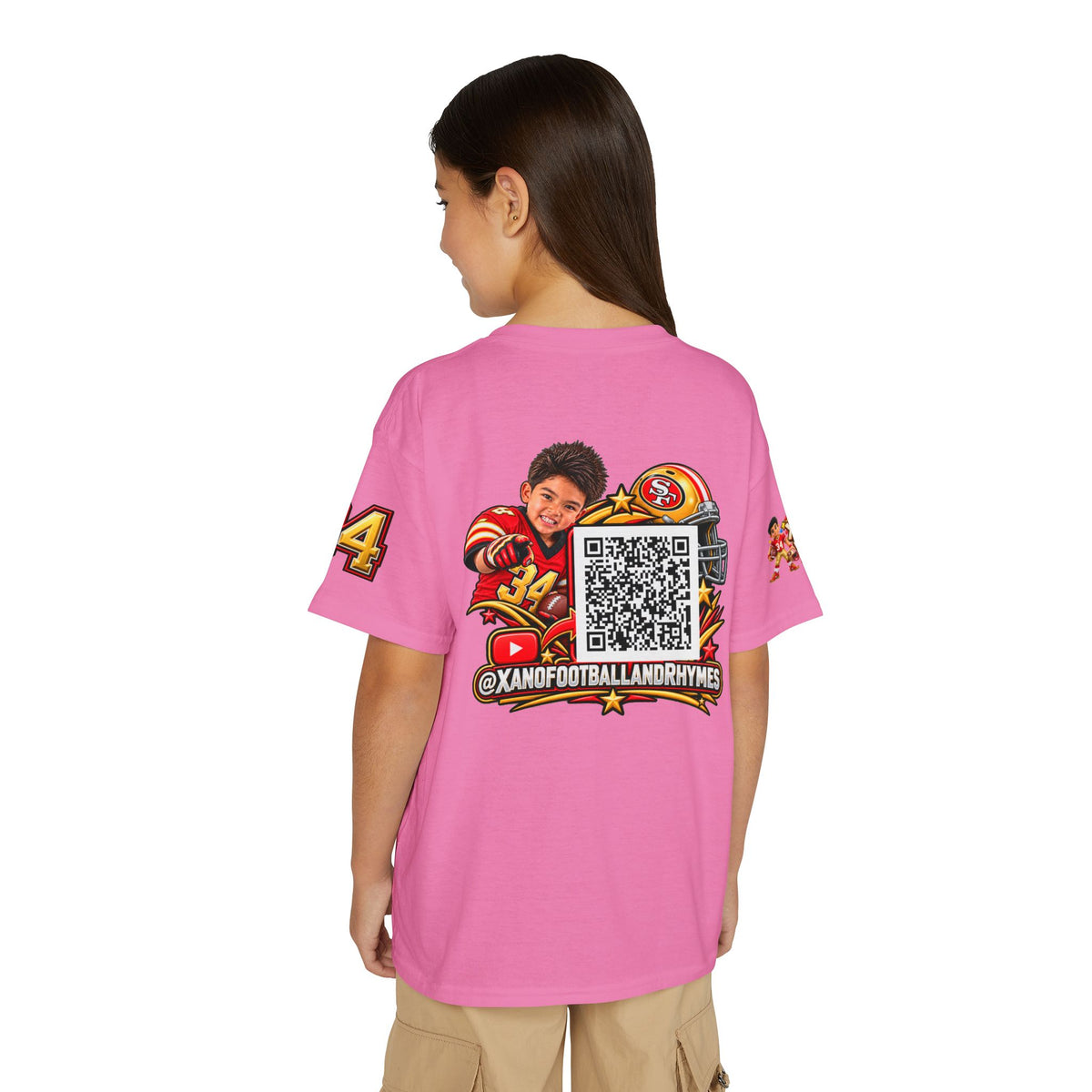 Youth Football Kid's T Shirt — "Xano #34: Heart of a Champion" Kids Tee