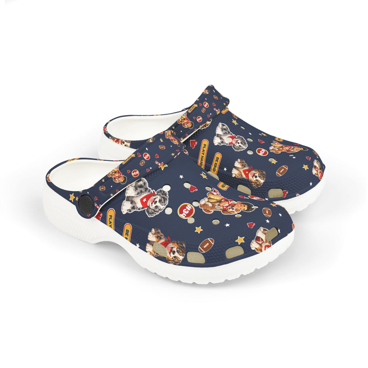 Kids Navy Puppy Pattern EVA Foam Clogs – Cute Dog Print Slip-On Shoes