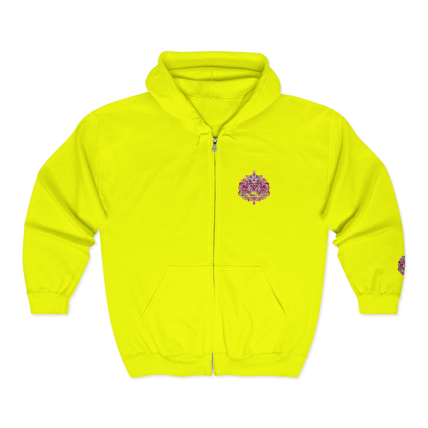 Zip Hoodie with Pink Floral Mandala Chest Design
