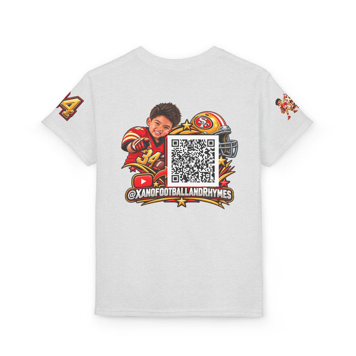 Youth Football Kid's T Shirt — "Xano #34: Heart of a Champion" Kids Tee
