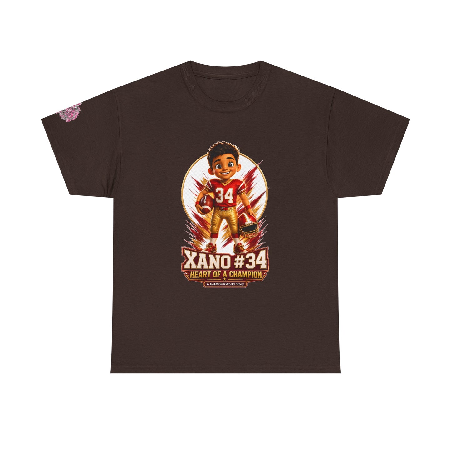 Kids Cartoon Football Tee — “Xano #34: Heart of a Champion” Cartoon Jersey