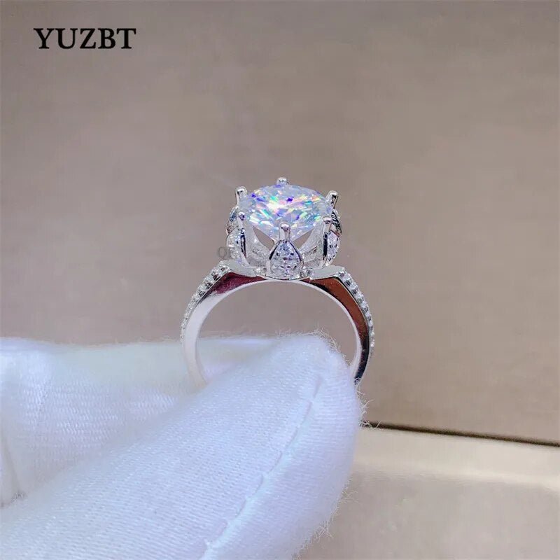 18K White Gold Plated 3 Carat 9Mm Excellent Cut Gemstone Diamond Test Passed D Color Moissanite Blossom Bud Ring for Women - Getmgirlzworld Shop