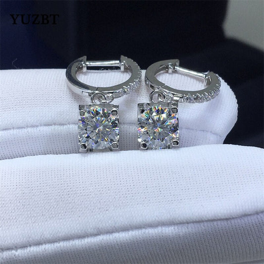 18K White Gold Plated Total 2 Carat Brilliant Cut Diamond Test passed D Color Moissanite Cow Head Drop Earrings 925 Silver Jewelry - Getmgirlzworld Shop