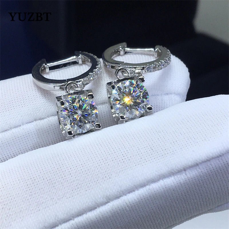 18K White Gold Plated Total 2 Carat Brilliant Cut Diamond Test passed D Color Moissanite Cow Head Drop Earrings 925 Silver Jewelry - Getmgirlzworld Shop