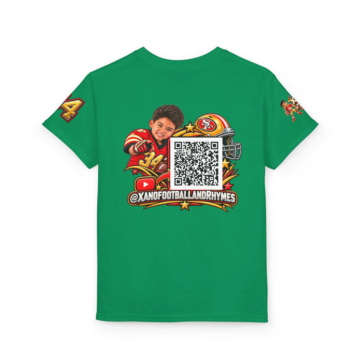 Youth Football Kid's T Shirt — "Xano #34: Heart of a Champion" Kids Tee