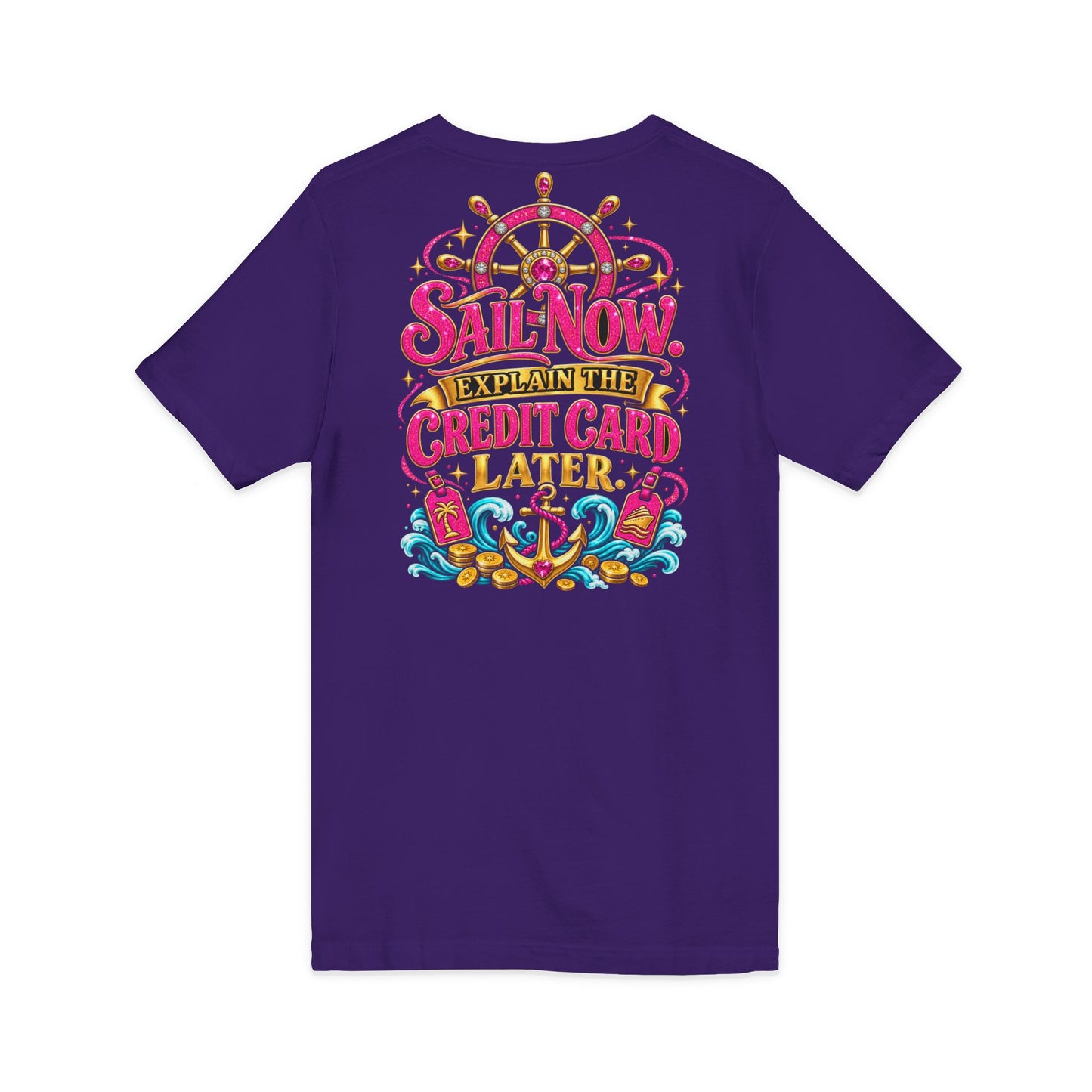 Cruise Vacation V-Neck Tee — "Girl Math" & "Sail Now" Graphic Shirt