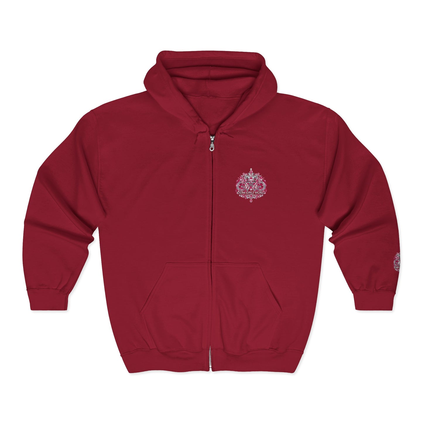 Zip Hoodie with Pink Floral Mandala Chest Design