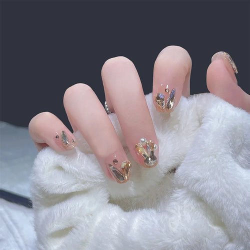 24pcs Pink Bow Heart Short Coffin Fake Nails With Glue Finished - Getmgirlzworld Shop