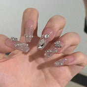 24pcs Pink Bow Heart Press-On Nails | Short Coffin Fake Nails with Glue | Getmgirlzworld Shop