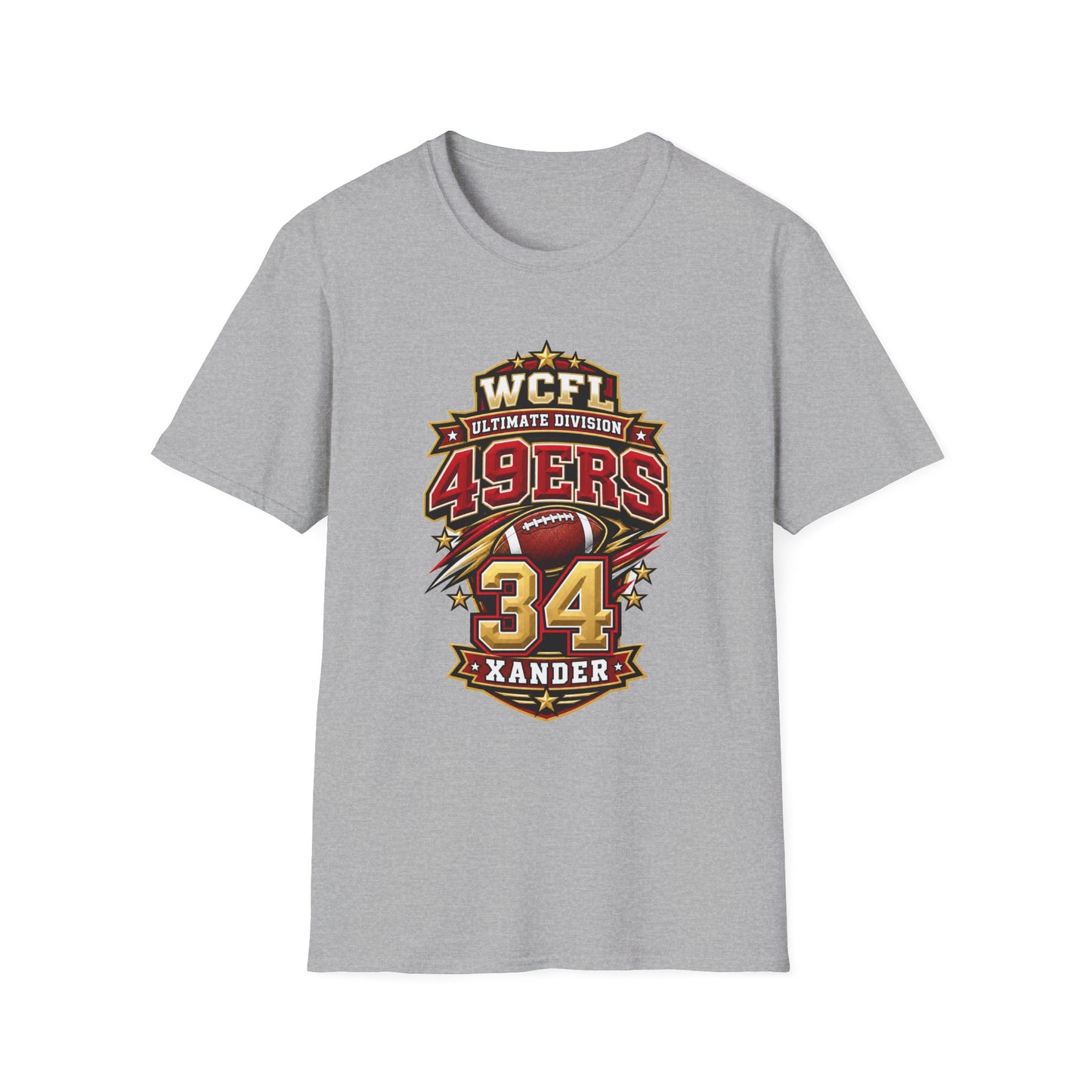 49ers WCFL Football Tee — Ultimate Division Jersey Shirt (Number 34 Xander)