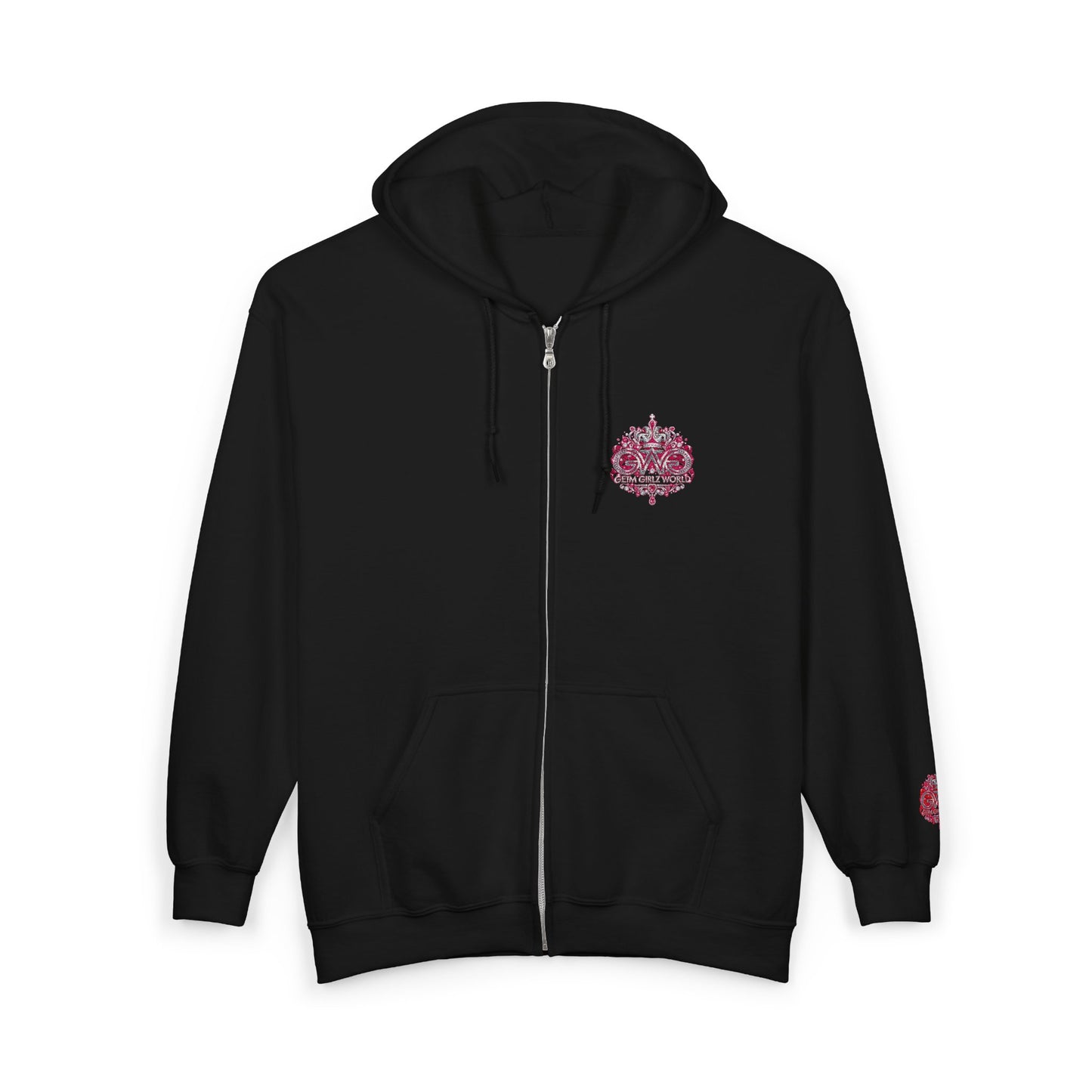 Zip Hoodie with Pink Floral Mandala Chest Design