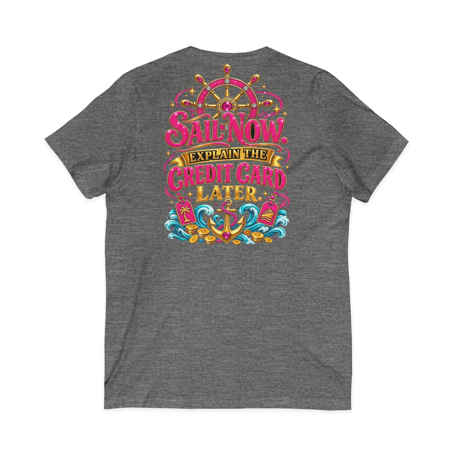 Cruise Vacation V-Neck Tee — "Girl Math" & "Sail Now" Graphic Shirt