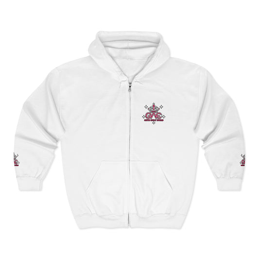 Zip Hoodie with Pink Floral Mandala Chest Design