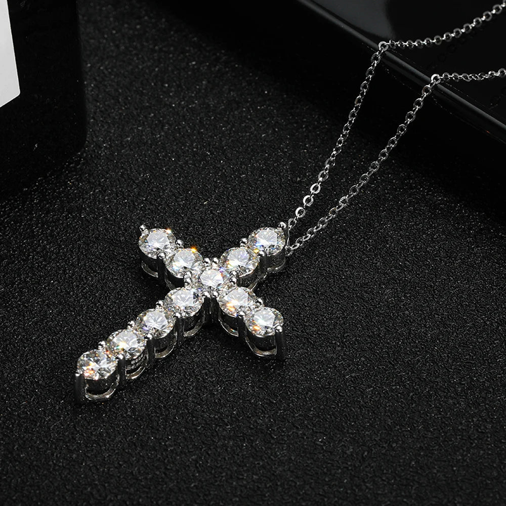 3.0mm 4mm Moissanite Necklace 925 Sterling Silver Cross - Getmgirlzworld Shop