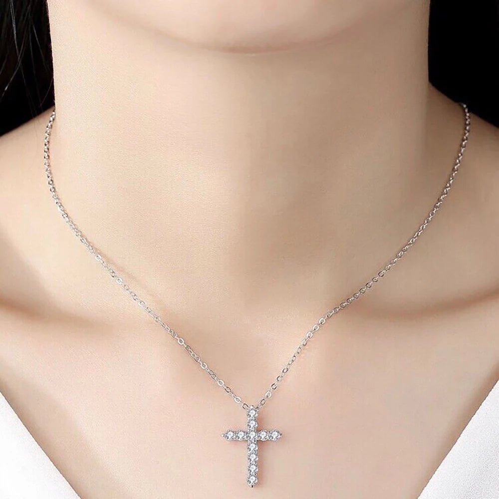 3.0mm 4mm Moissanite Necklace 925 Sterling Silver Cross - Getmgirlzworld Shop