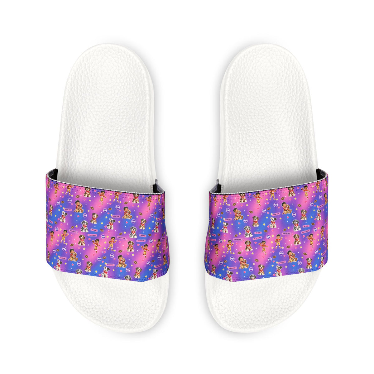 Youth Purple Colorful Xano #34 Puppy Pattern Slide Sandals