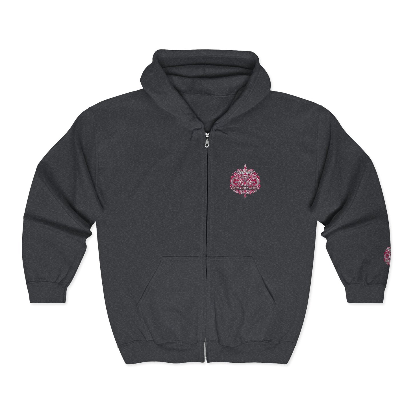 Zip Hoodie with Pink Floral Mandala Chest Design