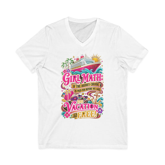 Cruise Vacation V-Neck Tee — "Girl Math" & "Sail Now" Graphic Shirt
