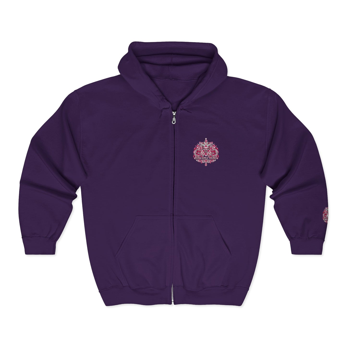 Zip Hoodie with Pink Floral Mandala Chest Design