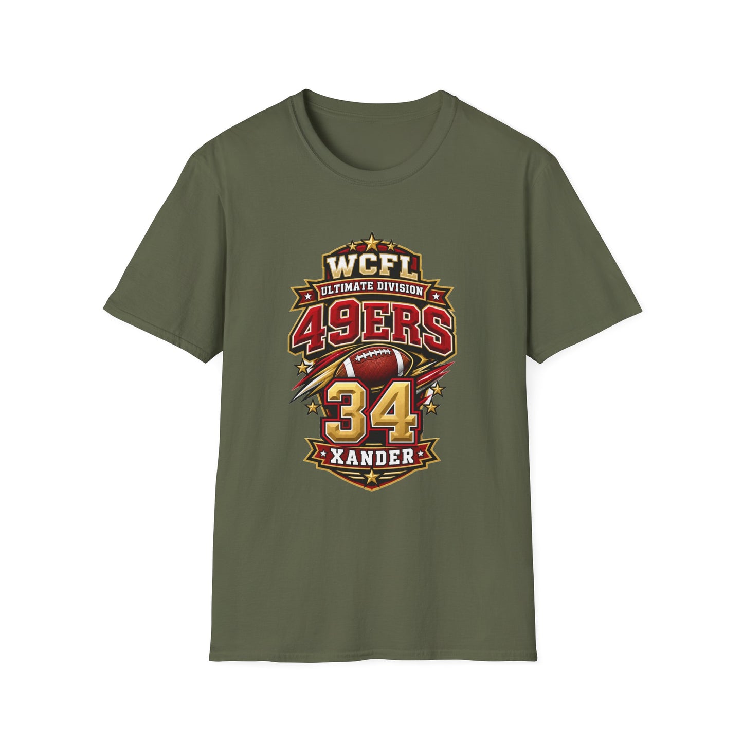 49ers WCFL Football Tee — Ultimate Division Jersey Shirt (Number 34 Xander)