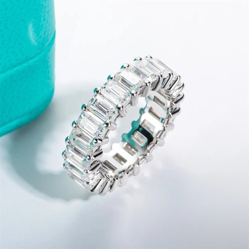 3*5mm 8.1cttw Emerald Moissanite Eternity Ring 925 Sterling - Getmgirlzworld Shop