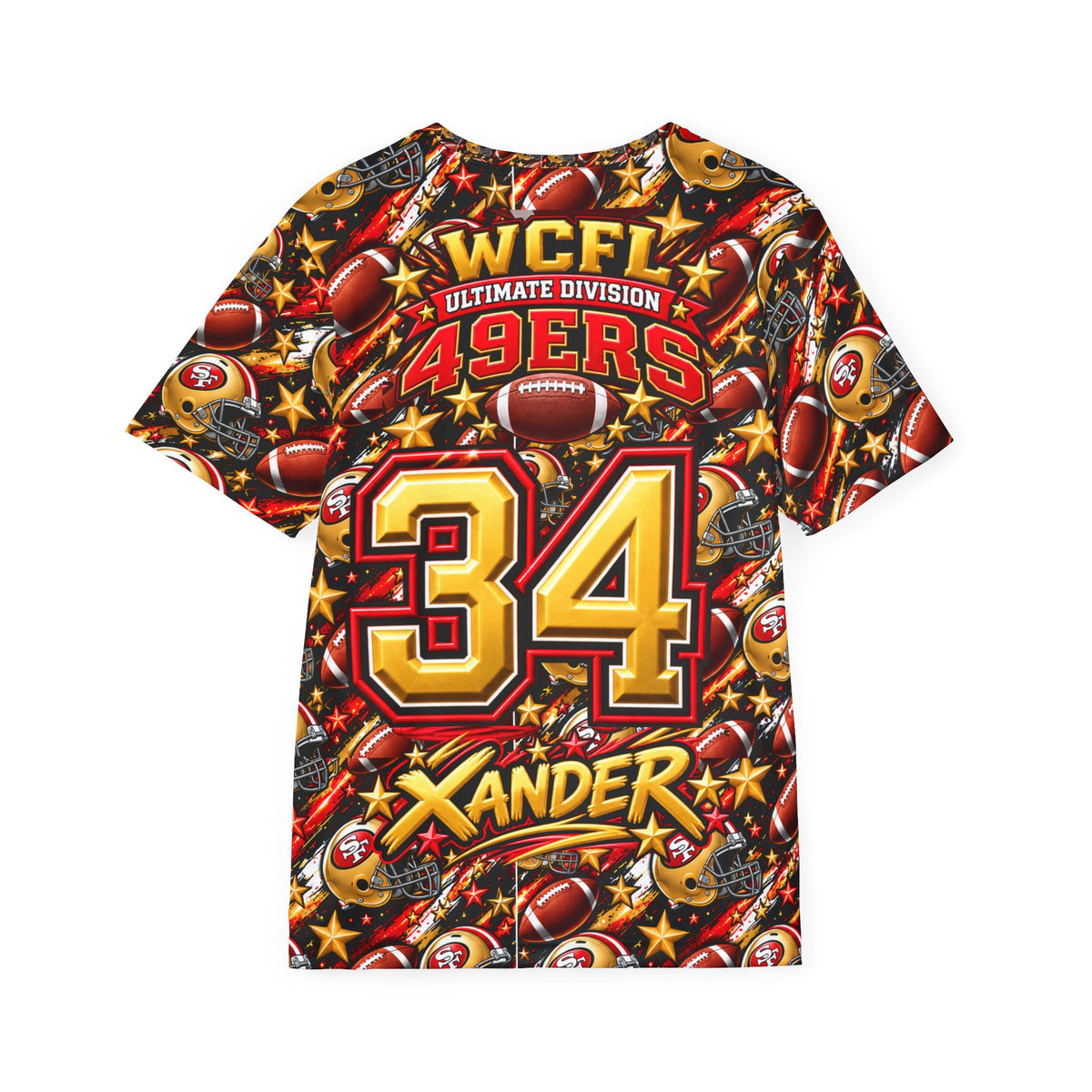 Custom Football Jersey — Personalized Number 34 & Name 'Xander' All-Over Print