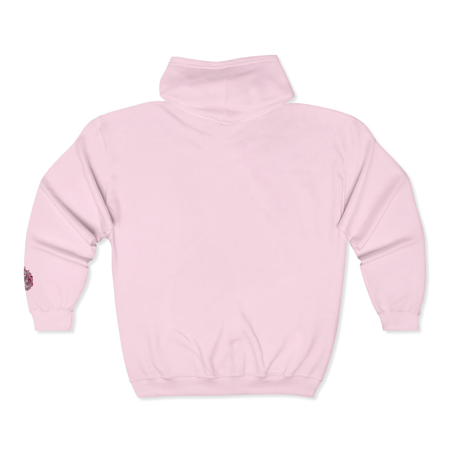 Zip Hoodie with Pink Floral Mandala Chest Design