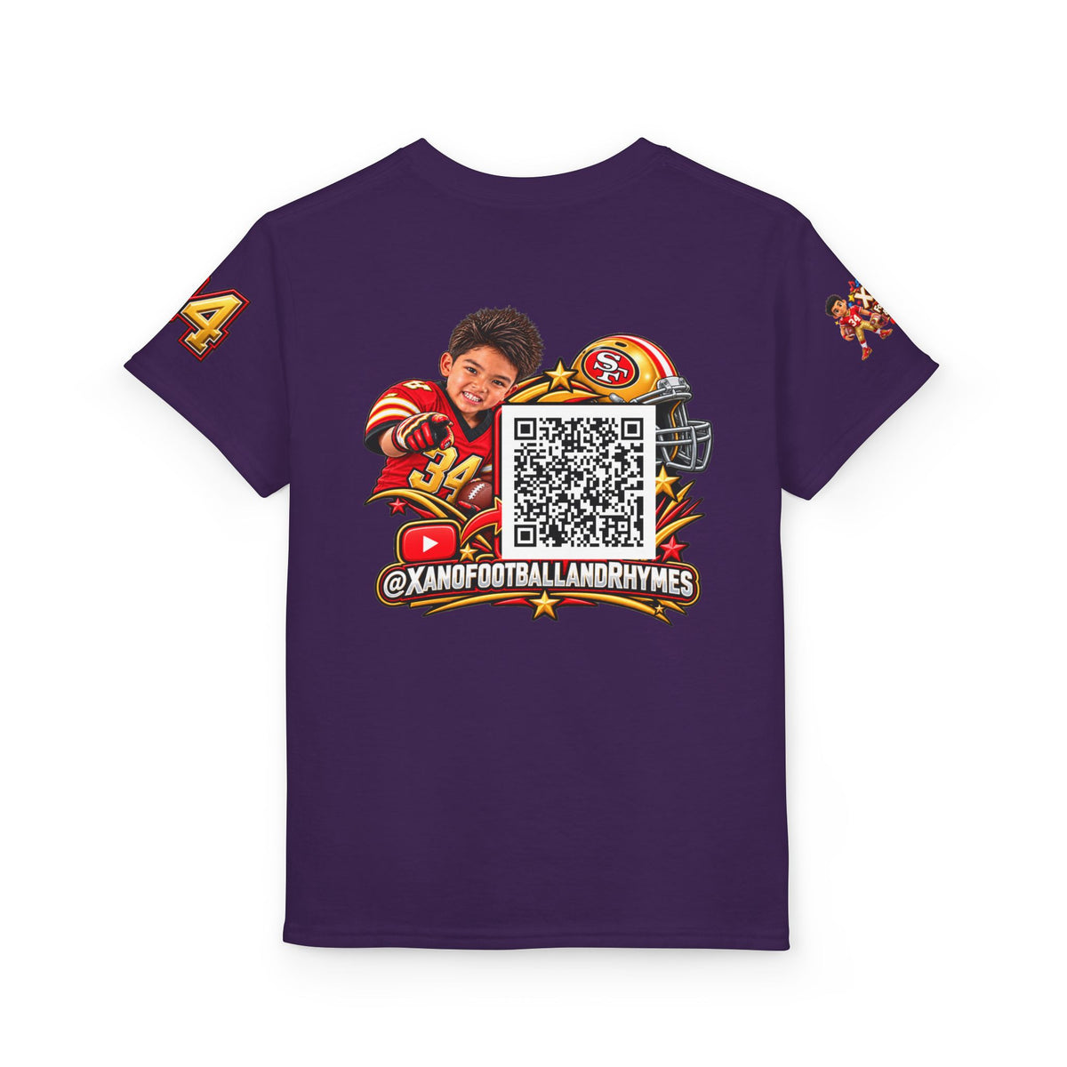 Youth Football Kid's T Shirt — "Xano #34: Heart of a Champion" Kids Tee