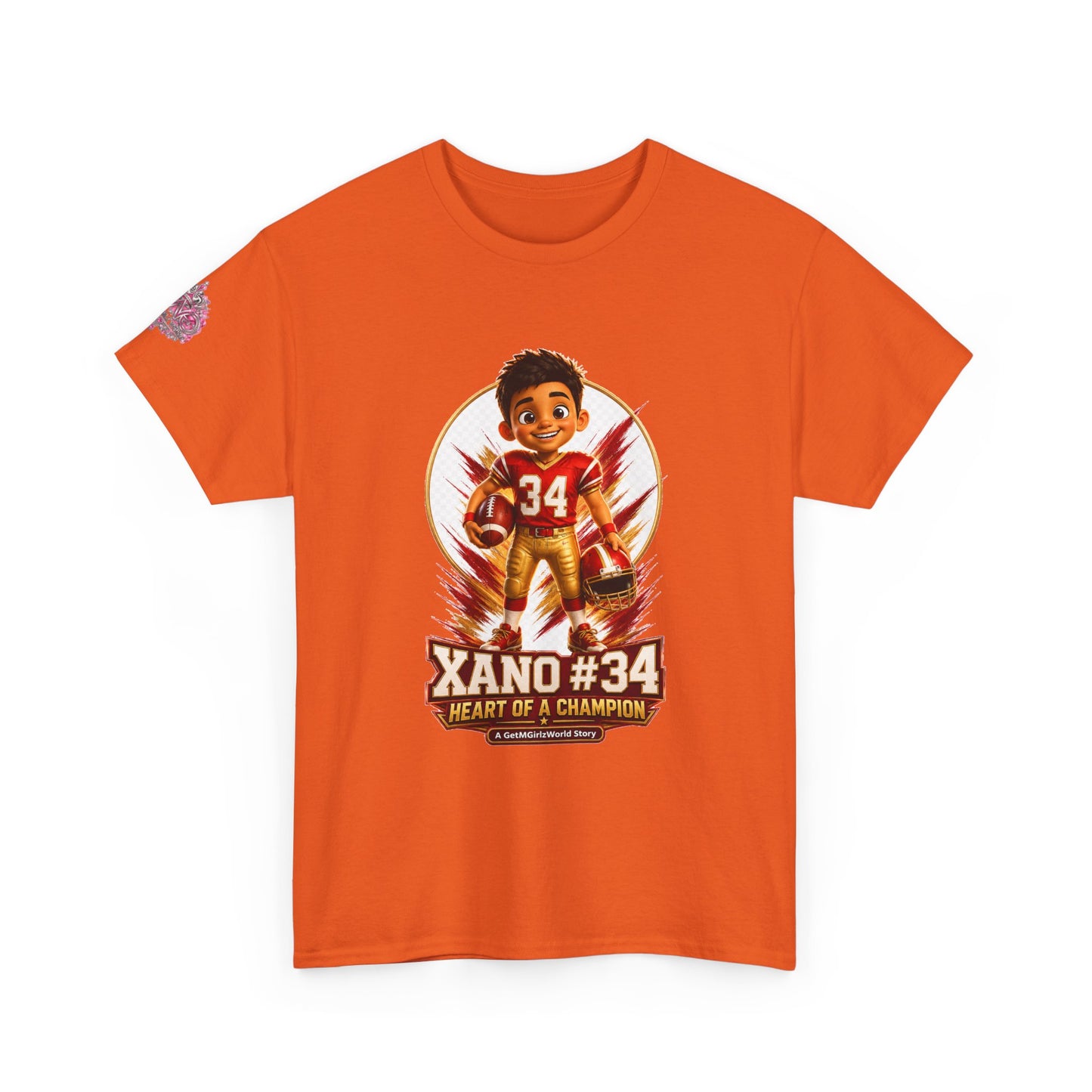 Kids Cartoon Football Tee — “Xano #34: Heart of a Champion” Cartoon Jersey