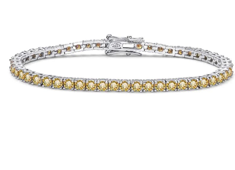 3mm Champagne Real Moissanite Tennis Bracelet Sparkling Full - Getmgirlzworld Shop