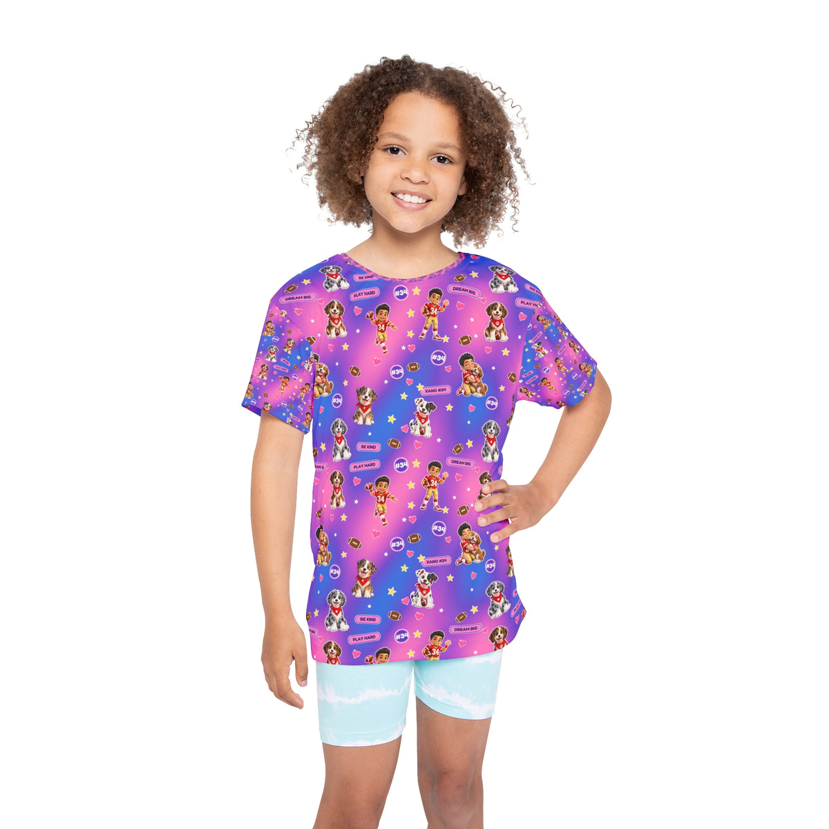 Kids Jersey — Colorful Football and Puppy  All-Over Print Sports Tee