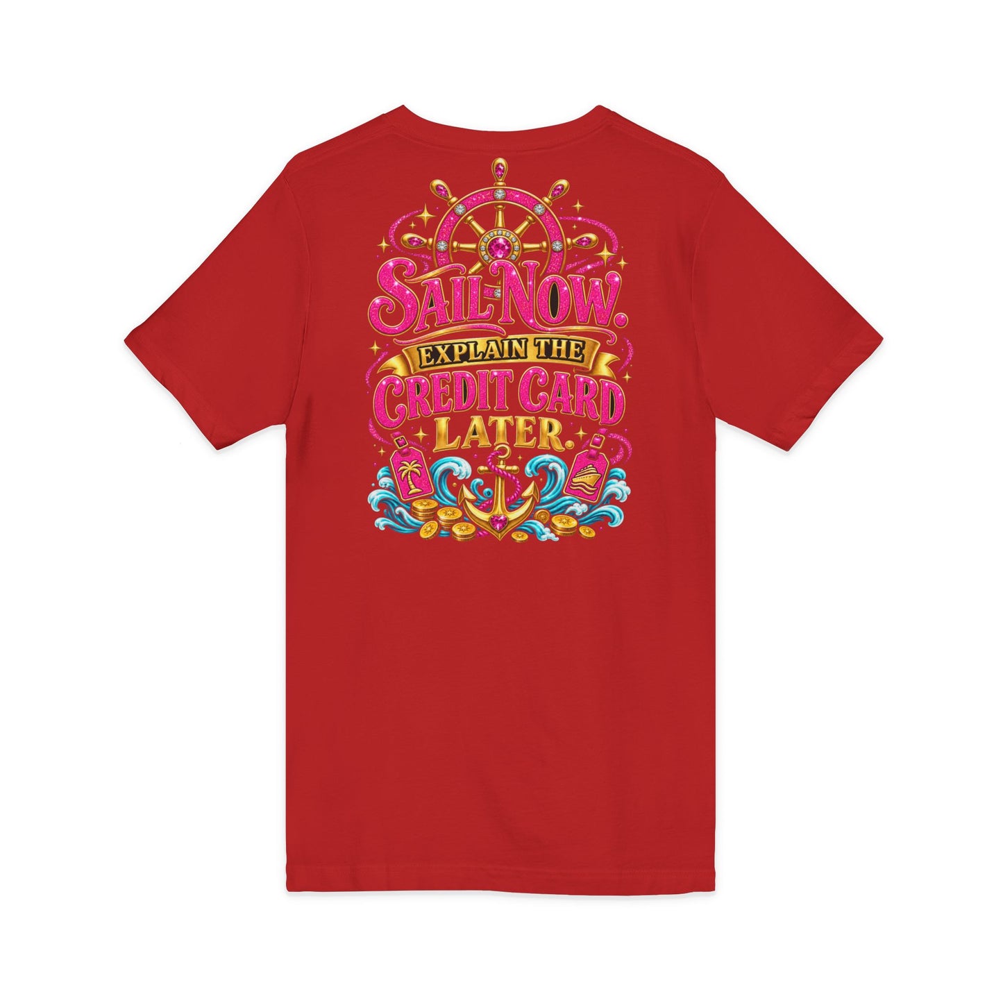 Cruise Vacation V-Neck Tee — "Girl Math" & "Sail Now" Graphic Shirt