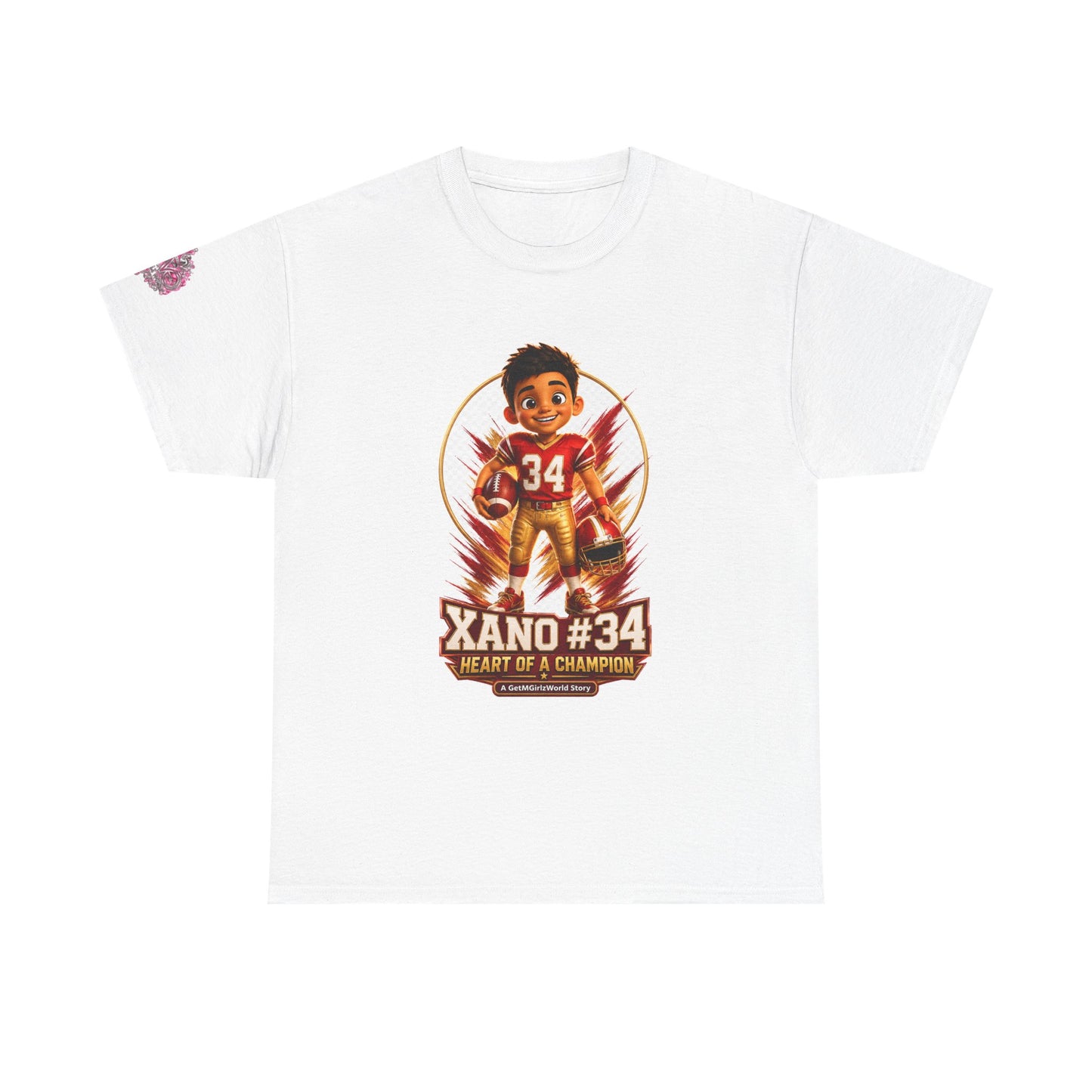 Kids Cartoon Football Tee — “Xano #34: Heart of a Champion” Cartoon Jersey