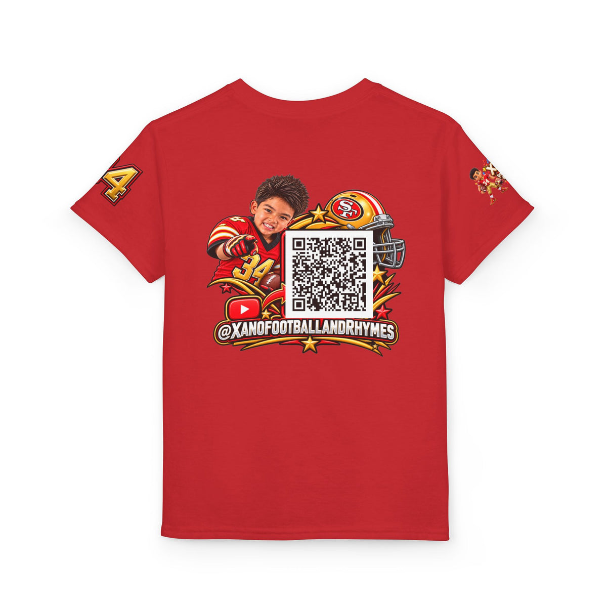 Youth Football Kid's T Shirt — "Xano #34: Heart of a Champion" Kids Tee