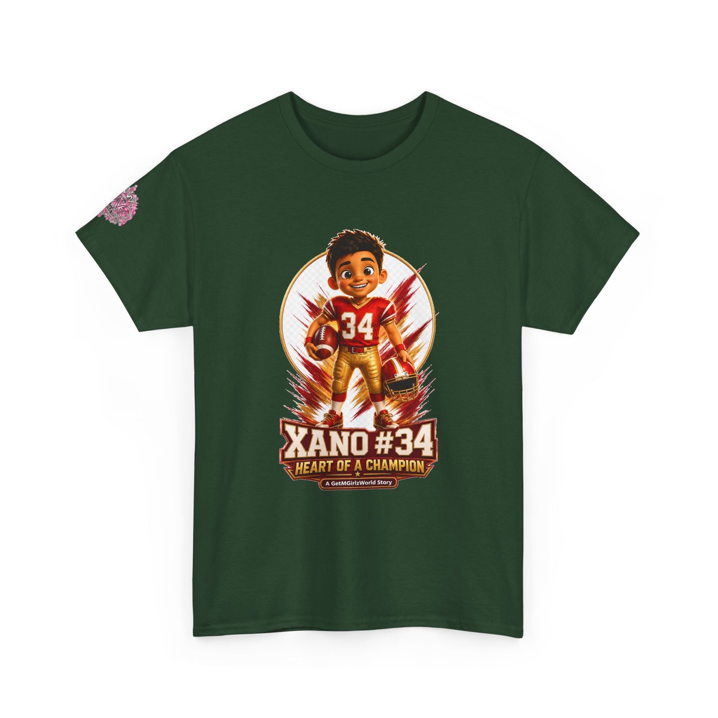 Kids Cartoon Football Tee — “Xano #34: Heart of a Champion” Cartoon Jersey