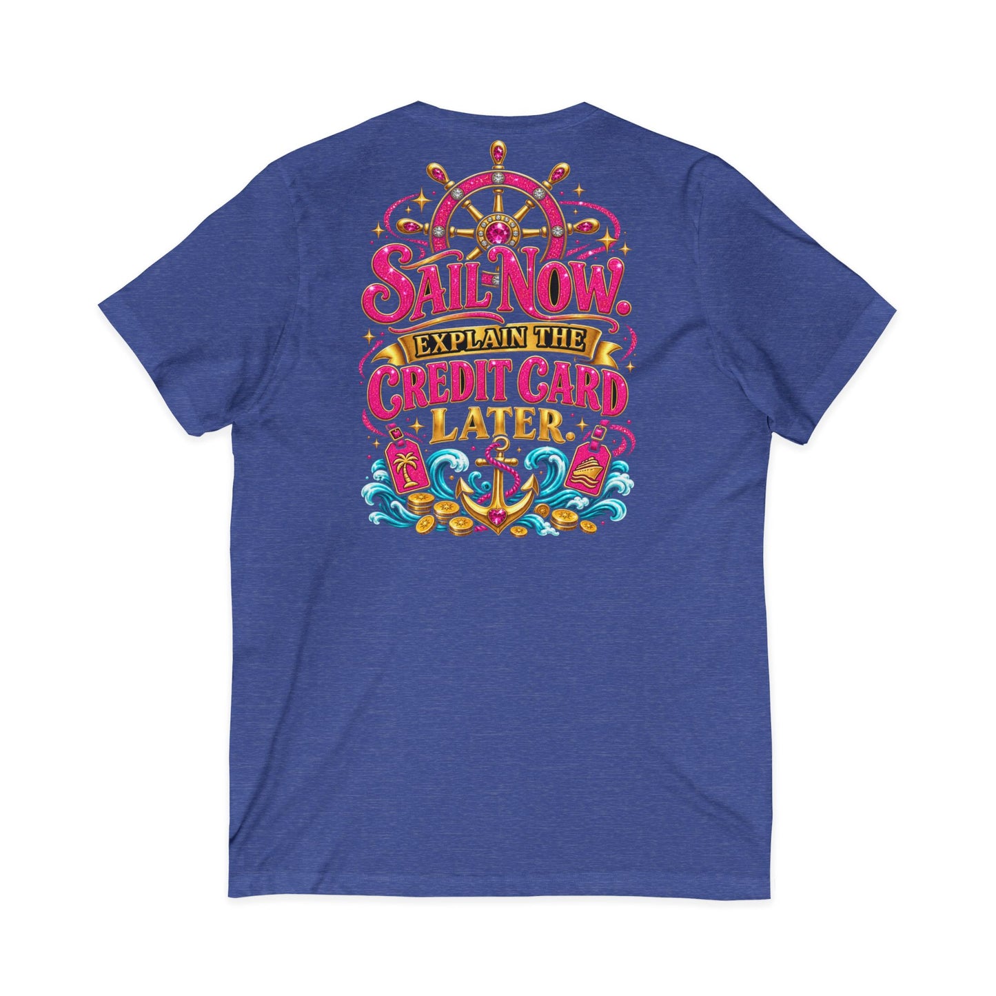 Cruise Vacation V-Neck Tee — "Girl Math" & "Sail Now" Graphic Shirt