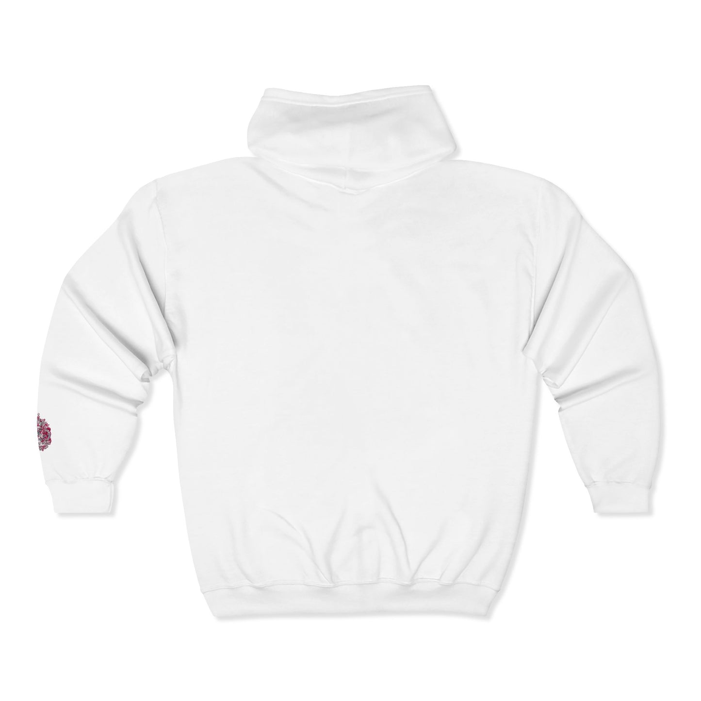 Zip Hoodie with Pink Floral Mandala Chest Design