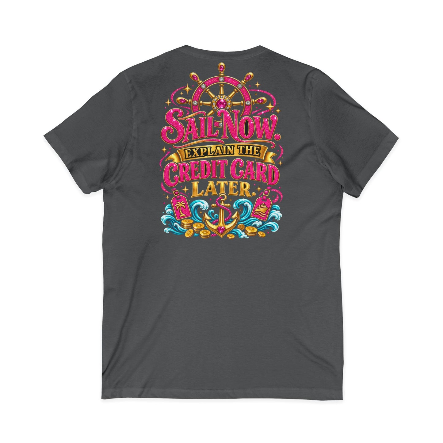 Cruise Vacation V-Neck Tee — "Girl Math" & "Sail Now" Graphic Shirt