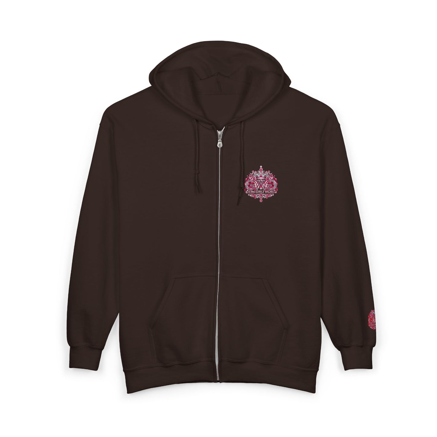 Zip Hoodie with Pink Floral Mandala Chest Design