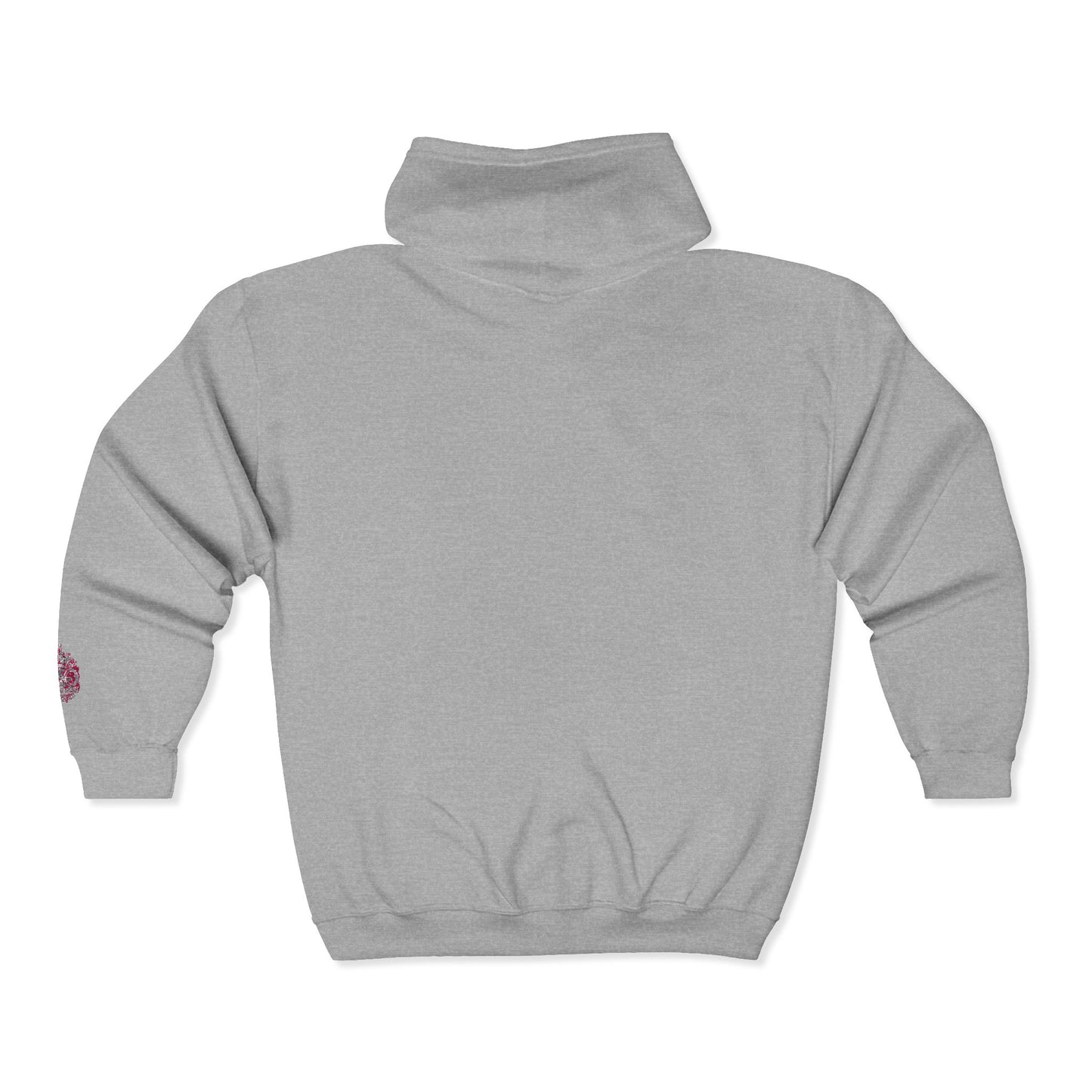 Zip Hoodie with Pink Floral Mandala Chest Design