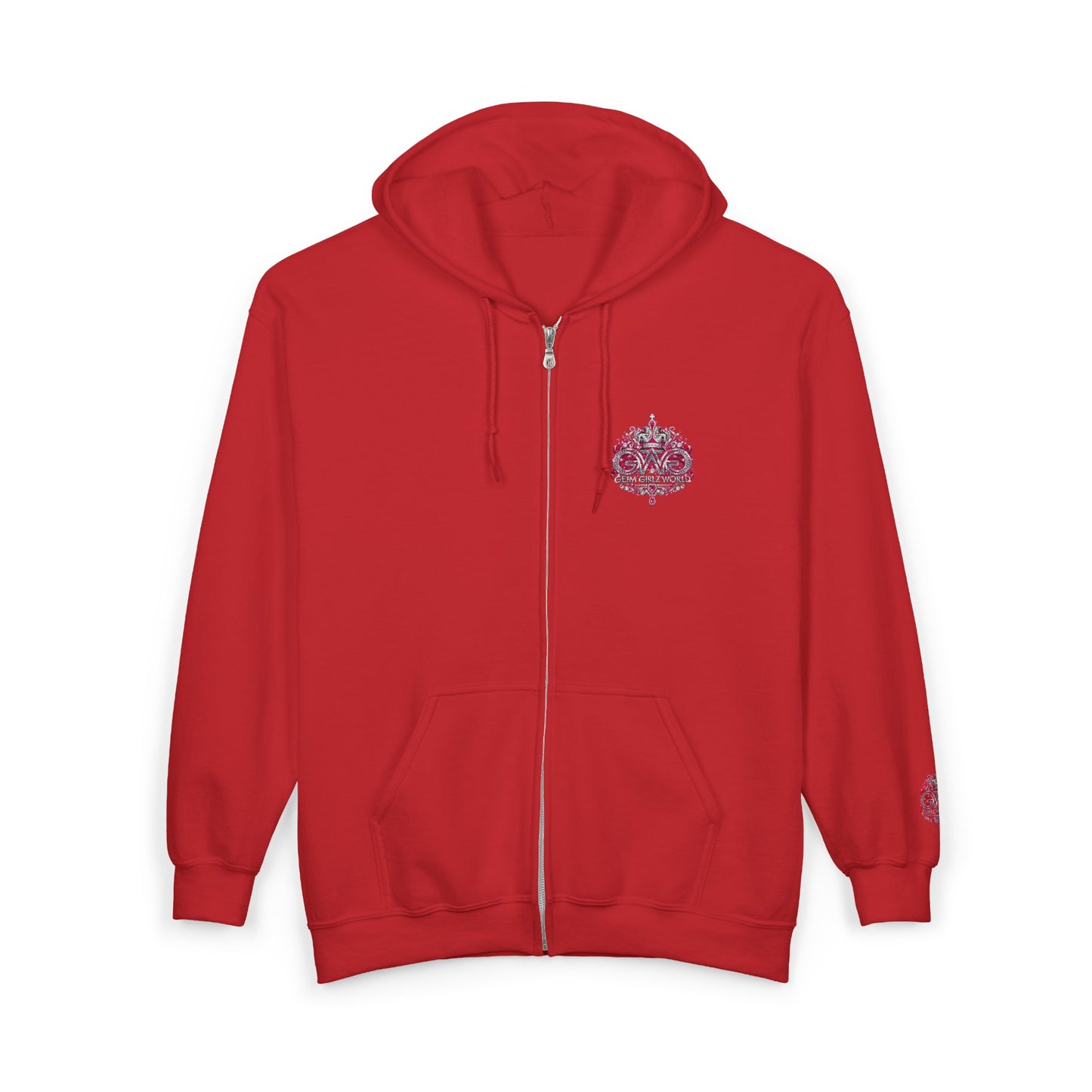 Zip Hoodie with Pink Floral Mandala Chest Design