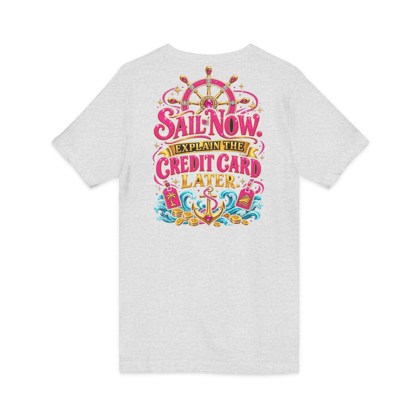 Cruise Vacation V-Neck Tee — "Girl Math" & "Sail Now" Graphic Shirt