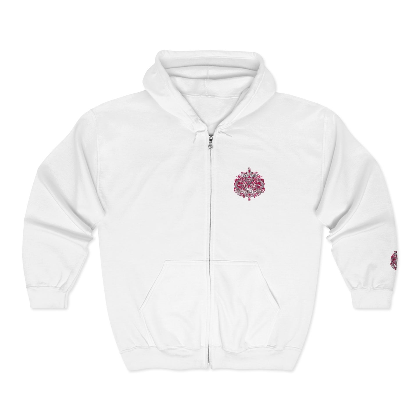 Zip Hoodie with Pink Floral Mandala Chest Design